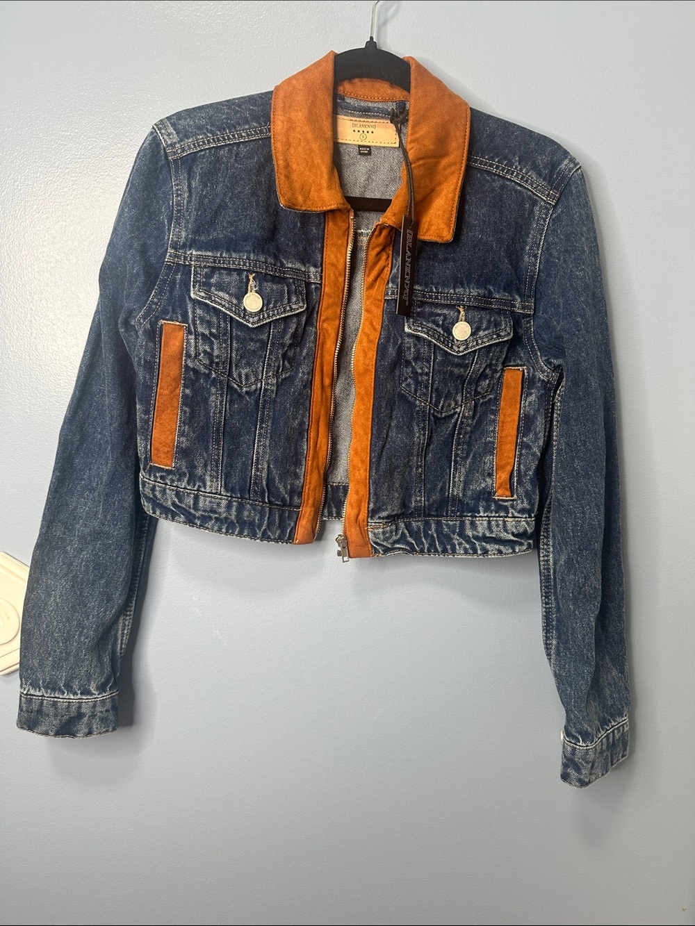 Blank NYC Kids Blue Denim Jacket with Tan Suede Trim